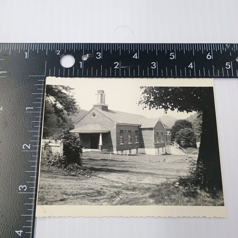 Church Building 1950s Snapshot Photograph Rural Landscape Scalloped Edge